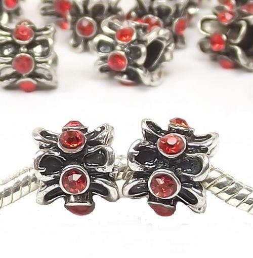 EUROPEAN STYLE - FLOWER SHAPED - SPACER BEADS - RUBY RED RHINESTONES