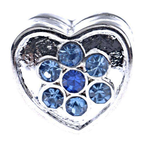 EUROPEAN STYLE - ANTIQUE SILVER -HEART - SPACER BEADS - BLUE RHINESTONES