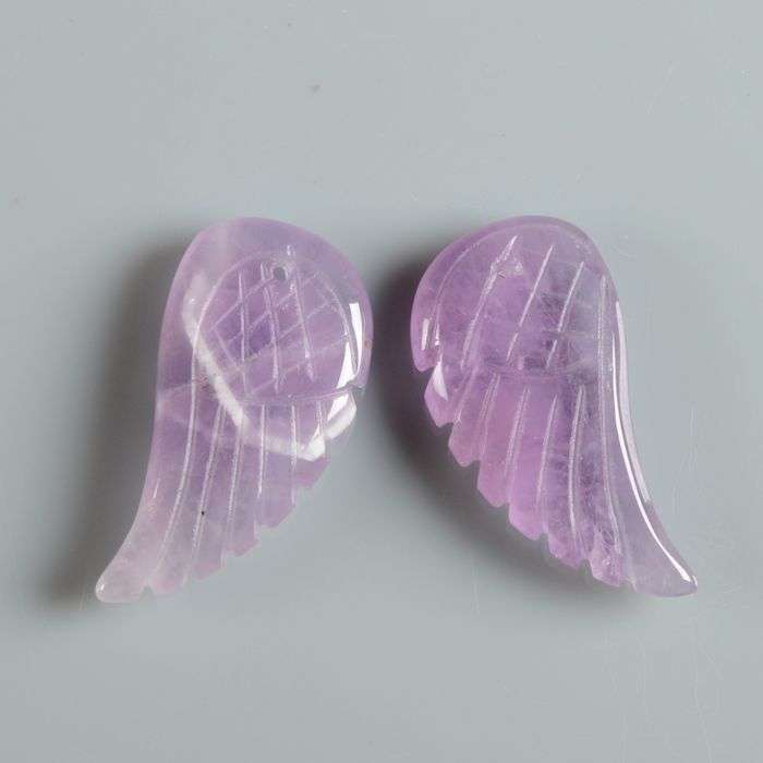 PENDANT - AMETHYST - HAND CARVED ANGEL WING