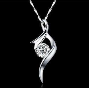 NECKLACE - SOLID SILVER STERLING 925 CHAIN WITH 18K WHITE GOLD CRYSTAL PENDANT