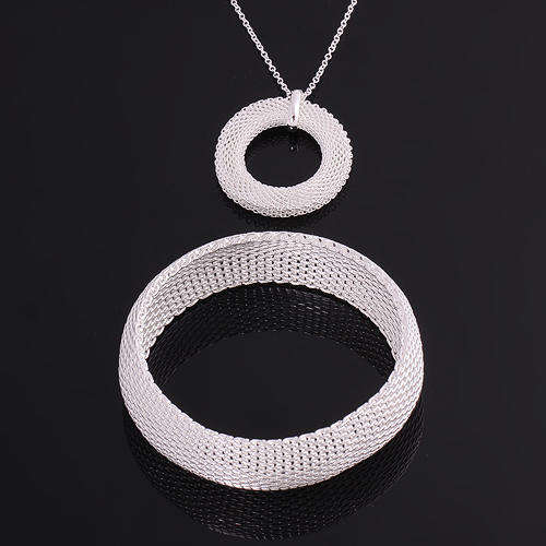 NECKLACE & BRACELET SET - IN SOLID SILVER STERLING 925 AND 18k WHITE GOLD - CHAIN MESH DESIGN