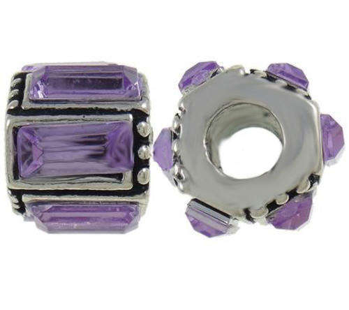 EUROPEAN STYLE -  ANTIQUE SILVER - RONDELLE - SPACER BEADS - LILAC GLASS RHINESTONES