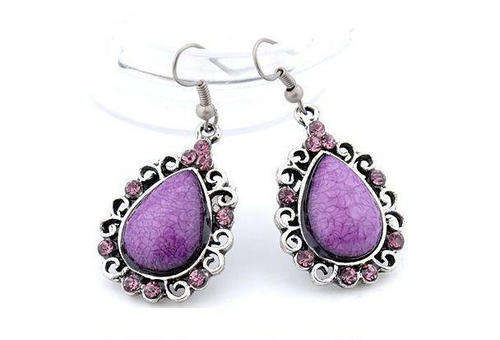 Women's Earrings/Tibetan Silver/Purple Teardrop Crystal