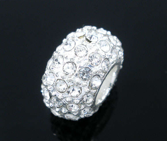 PANDORA STYLE - RHINESTONE - STERLING SILVER - RONDELLE BEADS - CLEAR