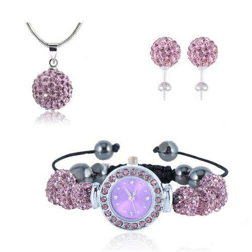SHAMBALLA BRACELET - WATCH SET - INCLUDES WATCH, NECKLACE, AND EARRINGS - LILAC