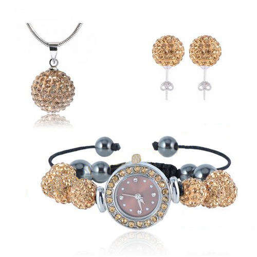 SHAMBALLA BRACELET - WATCH SET - INCLUDES WATCH, NECKLACE, AND EARRINGS - CHAMPAGNE