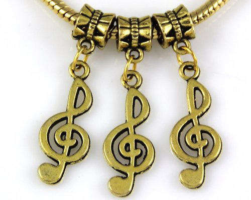 PANDORA STYLE SLIDE ON DANGLE CHARMS - GOLD TONE - MUSIC NOTE