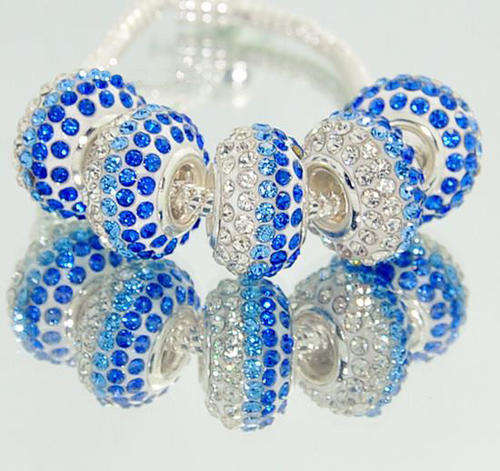 EUROPEAN STYLE - 925 SILVER - LARGE HOLE - CZ CRYSTAL RONDELLE BEADS - SKY BLUE, ROYAL BLUE & CLEAR