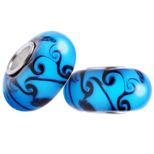 PANDORA STYLE 925 SILVER ELITE BLACK AND BLUE MURANO GLASS EUROPEAN LAMPWORK HANDMADE BEADS