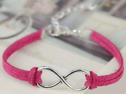 HOT PINK SUEDE - INFINITY FRIENDSHIP BRACELET - SILVER PLATED WITH EXTENDER CHAIN