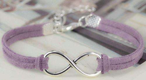 BRACELETS - INFINITY - PURPLE SUEDE - SILVER PLATED WITH EXTENDER CHAIN