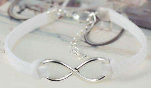 WHITE SUEDE - INFINITY FRIENDSHIP BRACELET - SILVER PLATED WITH EXTENDER CHAIN