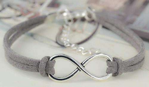 GREY SUEDE - INFINITY FRIENDSHIP BRACELET - SILVER PLATED WITH EXTENDER CHAIN
