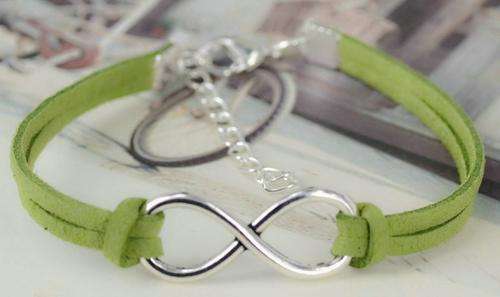 GREEN SUEDE - INFINITY FRIENDSHIP BRACELET - SILVER PLATED WITH EXTENDER CHAIN