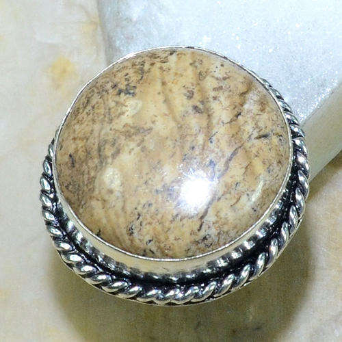 STERLING SILVER RING - PICTURE JASPER - TIMELESS COLLECTION - (SIZE 6/L & HALF)