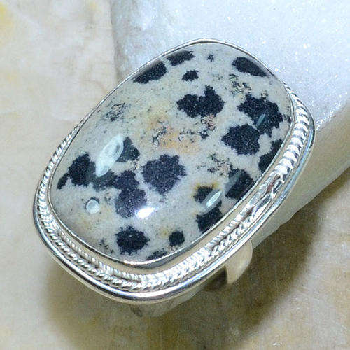 STERLING SILVER RING - DALMATIAN JASPER - TIMELESS COLLECTION - (SIZE 7 - N & HALF)