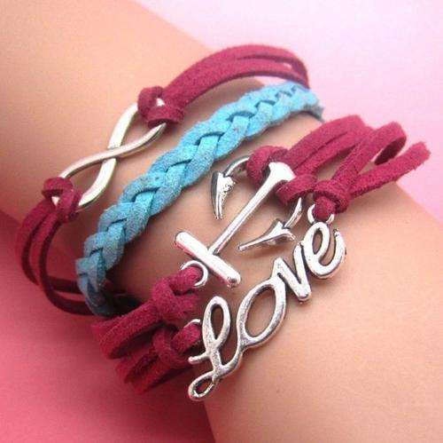 **SPECIAL** INFINITY SILVER, ROSE, BLUE 4 IN 1 LOVE AND ANCHOR - SUEDE BRACELET