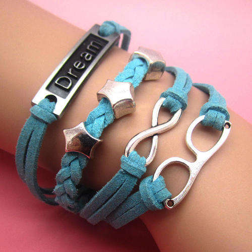 INFINITY SILVER AND BLUE 4 IN 1 STARS, GLASSES AND "DREAM" SUEDE BRACELET