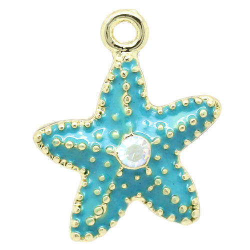 CHARMS - STARFISH GOLD PLATED ENAMEL - BLUE AB RHINESTONES - 22mm x 19mm