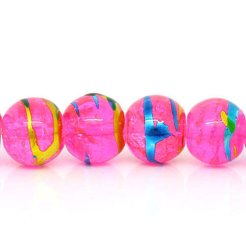 GLASS BEADS ROUND FUCHSIA FOIL 8MM