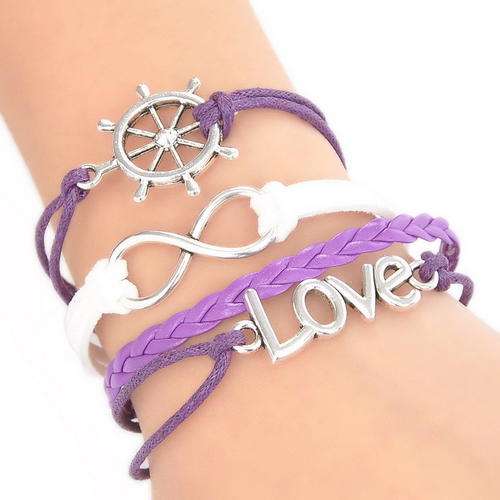 INFINITY - SILVER, WHITE AND PURPLE 4 IN 1 - LOVE AND SHIP HELM BRACELET
