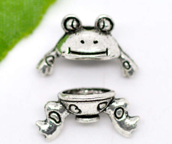 BEAD CAPS - ANTIQUE SILVER - FROG CHARM - 15x9mm