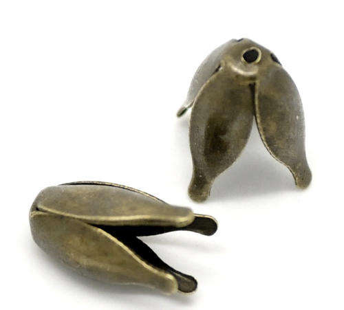 BEAD CAPS - BRONZE TONE - LILY - 13 x 8mm - 10 PCS