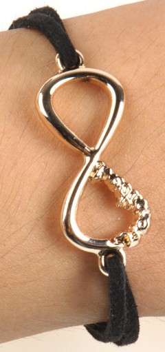 BRACELETS - GOLD PLATED - BLACK SUEDE - WITH RHINESTONES - INFINITY - FRIENDSHIP