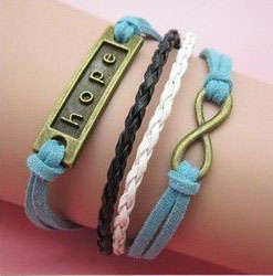 **SPECIAL**INFINITY - ANTIQUE BRONZE, BLUE, WHITE & BLACK 4 IN 1 - "HOPE" SUEDE & LEATHER BRACELET