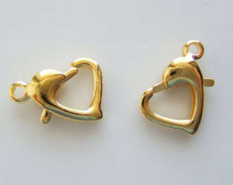 LOBSTER CLASPS - HEART - GOLD PLATED - 12 X 9mm
