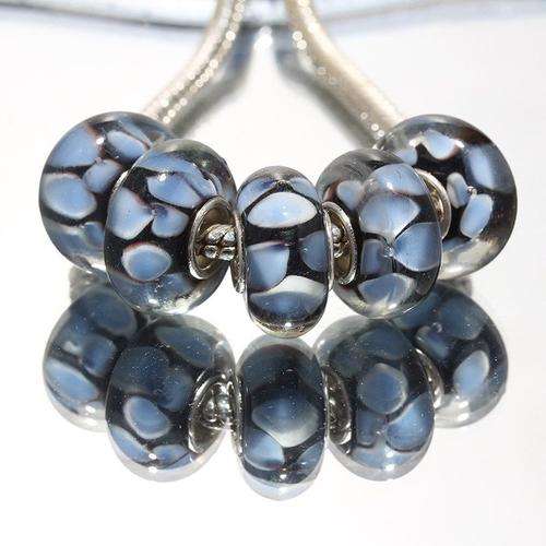 PANDORA STYLE 925 SILVER MURANO GLASS LAMPWORK BEADS - CLEAR WITH LIGHT BLUE INNER FLOWER