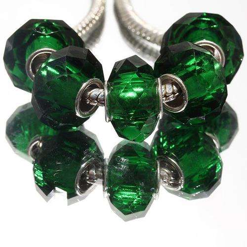 PANDORA STYLE - CRYSTAL FACETED - RONDELLE BEADS - DEEP GREEN