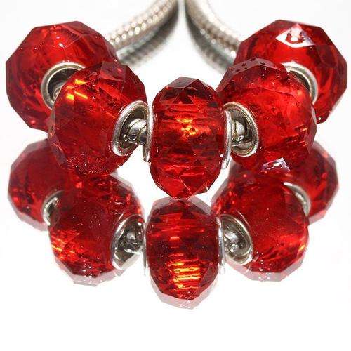EUROPEAN STYLE - CRYSTAL FACETED - RONDELLE BEADS - RED