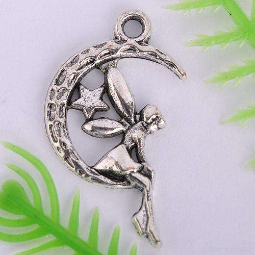 CHARMS - ANTIQUE SILVER - FAIRY SITTING ON THE MOON