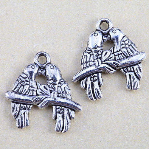 CHARMS - ANTIQUE SILVER - KISSING BIRDS
