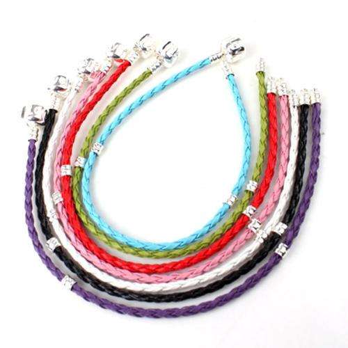 BRACELETS - PANDORA STYLE - BRAIDED LEATHER - MIXED COLORS - 20.32CM