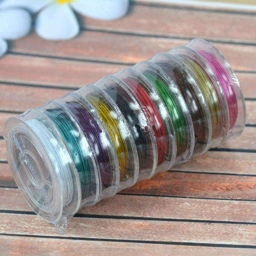 TIGER TAIL - PACK OF 10 MIXED COLORS - 0.45mm - 10m SPOOLS OF EACH COLOR