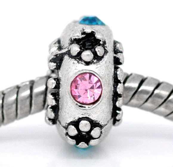 EUROPEAN STYLE - RHINESTONE - RONDELLE SPACER BEADS  - FITS EUROPEAN BRACELETS - 13mm x 7mm