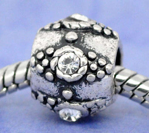 PANDORA STYLE - ANTIQUE SILVER BARREL SPACER BEADS - CLEAR RHINESTONES - 11 x 9mm