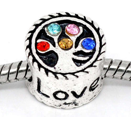 PANDORA STYLE - ANTIQUE SILVER - RHINESTONE FAMILY LOVE TREE SPACER BEADS - 13x9mm