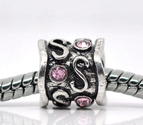 BEADS/BEAD/BRACELET BEADS/ANTIQUE SILVER BEADS/BARREL BEADS/SPACER BEADS/PINK RHINESTONE BEADS