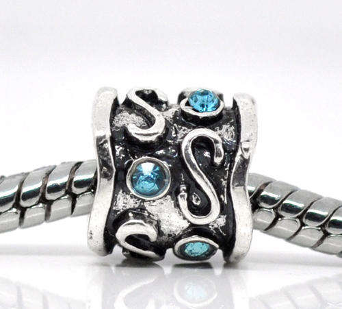 PANDORA STYLE - SKY BLUE RHINESTONE - BARREL SPACER BEADS - 9 x 90mm