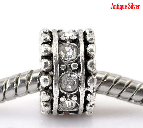 EUROPEAN STYLE - ANTIQUE SILVER - CLEAR RHINESTONE - SPACER BEADS