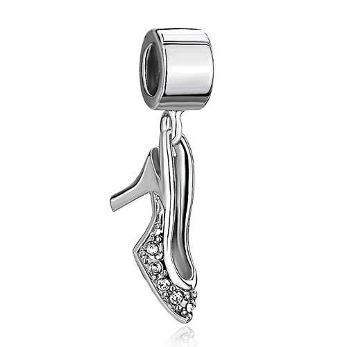 PUGSTER - SILVER - HIGH HEELED SHOE - SWAROVSKI CRYSTAL - DANGLE CHARM - FITS ALL EUROPEAN BRACELETS