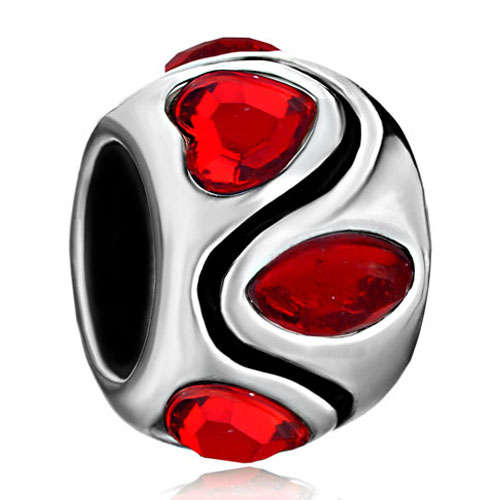 PUGSTER - SILVER - SYMMETRIC STRIPE - GARNET SWAROVSKI CRYSTAL - BARREL BEAD