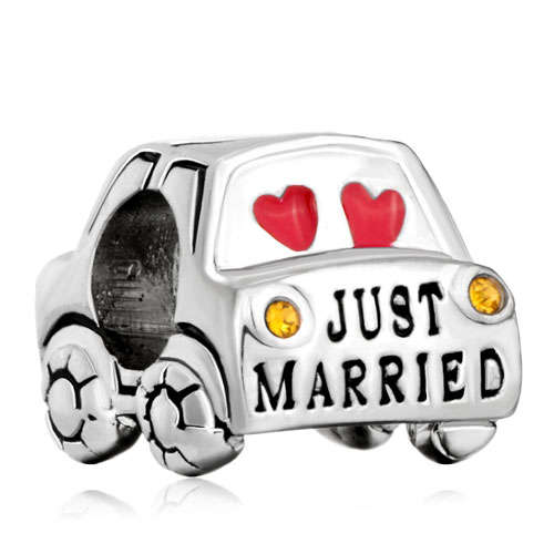 Authentic Pugster Just Married Swarovski Crystal Wedding Car Charm