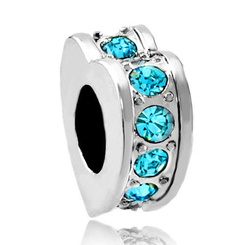 PUGSTER - AQUAMARINE CRYSTAL - MARCH BIRTHSTONE - HEART CHARM BEAD