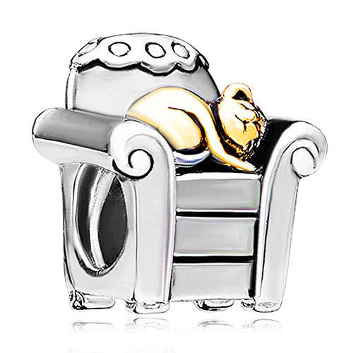 PUGSTER - 22k GOLD PLATED AND SILVER - CAT IN CHAIR