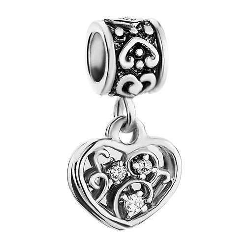 PUGSTER - HEART - SWAROVSKI CLEAR CRYSTAL - DANGLE CHARM BEAD