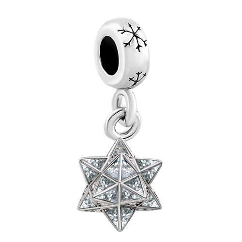 PUGSTER - CLEAR SWAROVSKI CRYSTAL PAVE - SNOWFLAKE STAR - SPACER - DANGLE CHARM BEAD